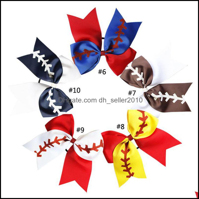Hair Rubber Bands 10 Colors Softball Hair Headband Girl Baseball Cheer Hairbands Rugby Bowknot Tail Bows Accessories Rubber Band 778 Dh72F