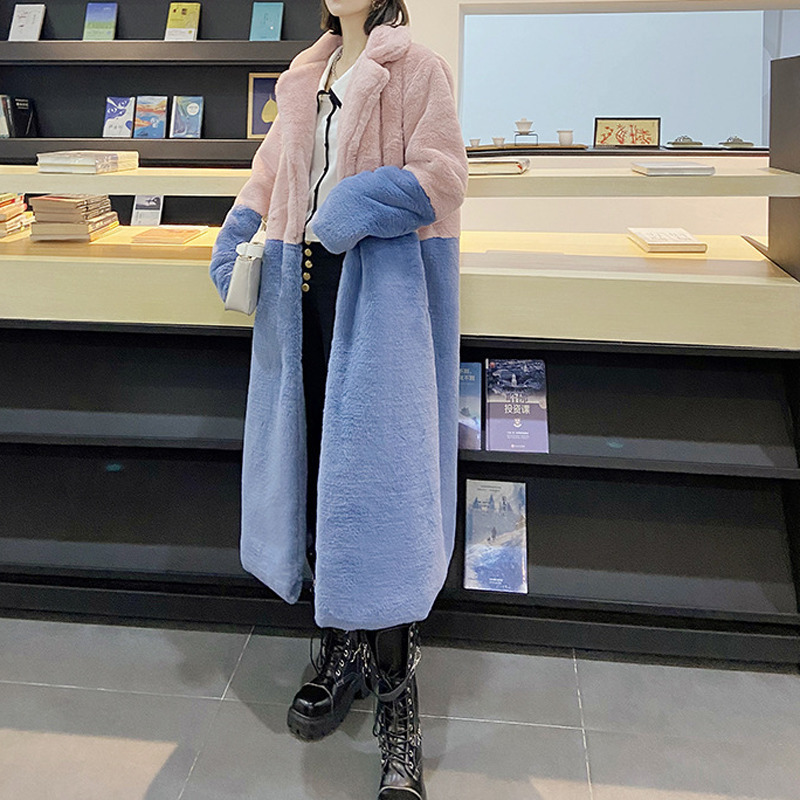 Women's Fur Faux Women Contrast Color Mink Plus Size Coat S-5XL WInter Lady Long casaco feminino de pelinho 220919