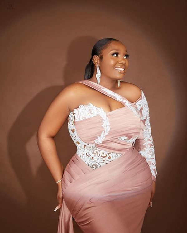 Pale Pink Arabic Mermaid Prom Dresses with Long Sleeve Lace Beaded Plus Size Aso Ebi African Evening Gown vestidos de fiesta