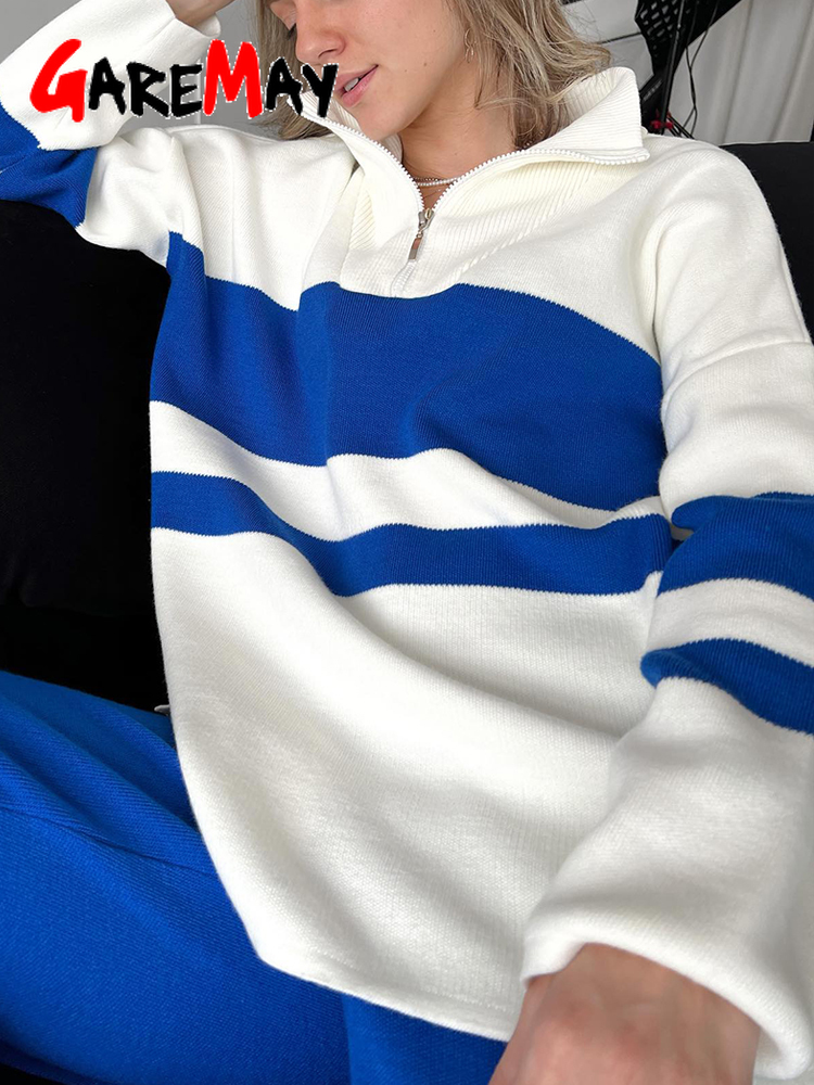 Women's Two Piece Pants Autumn Winter Knitted Suit Warm Tracksuits Loose Sets Knitwear Sweaters Wide for 220919