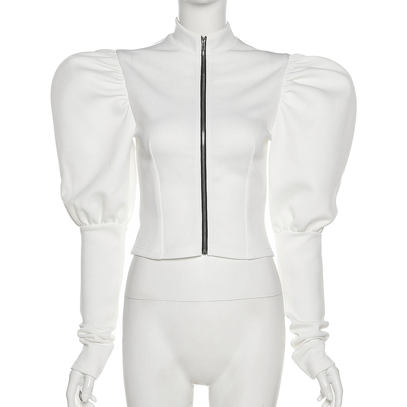 Women's Jackets Sisterlinda Casual Elegant Puff Sleeve Zipper Slim Jacket Women Autumn Skinny Wild Office Lady Coat Y2K Top High Street Clothing 