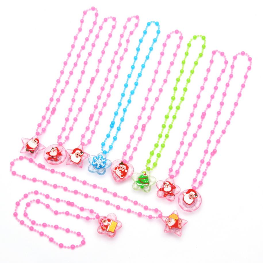 Christmas LED Light Up Necklace Jewelry Acrylic beaded Kids Adults Flashing Party Favors Blinking Cartoon Festival Stocking Gift