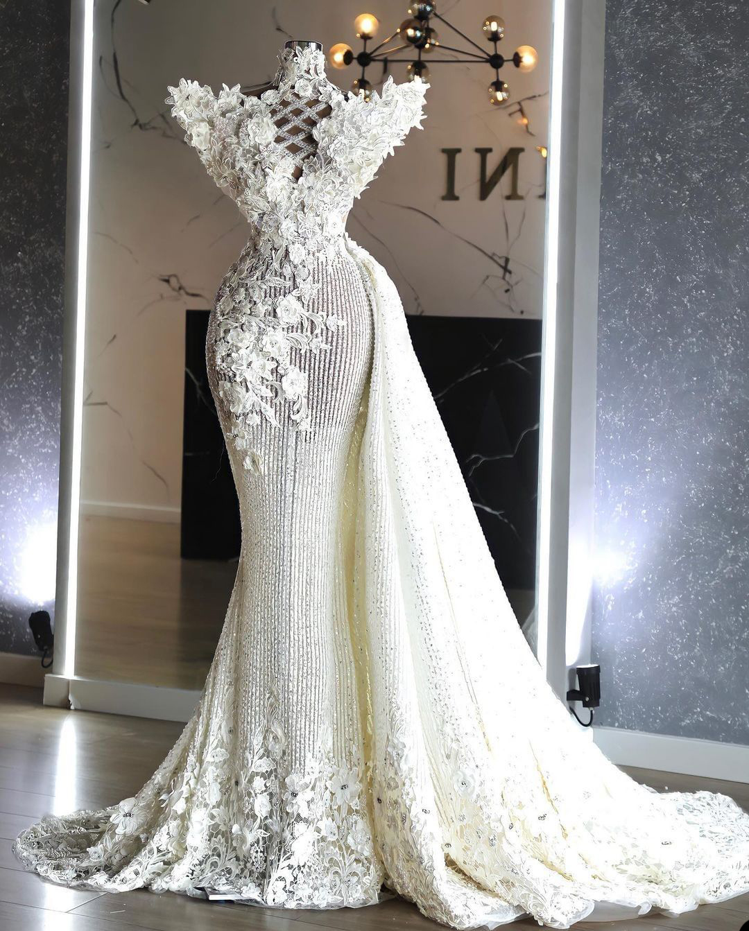 Exquisite Appliques Mermaid Evening Dresses High-Neck Beads Special Occasion Dress Tulle Women Floor Length Prom Gowns for Party Vestido De Noiva de m