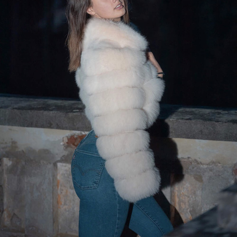 Women's Fur Faux Casual White Black Fluffy Fall Winter Coat Jacket Long Sleeve Cropped Puffer for Outwear 220919 - view 7