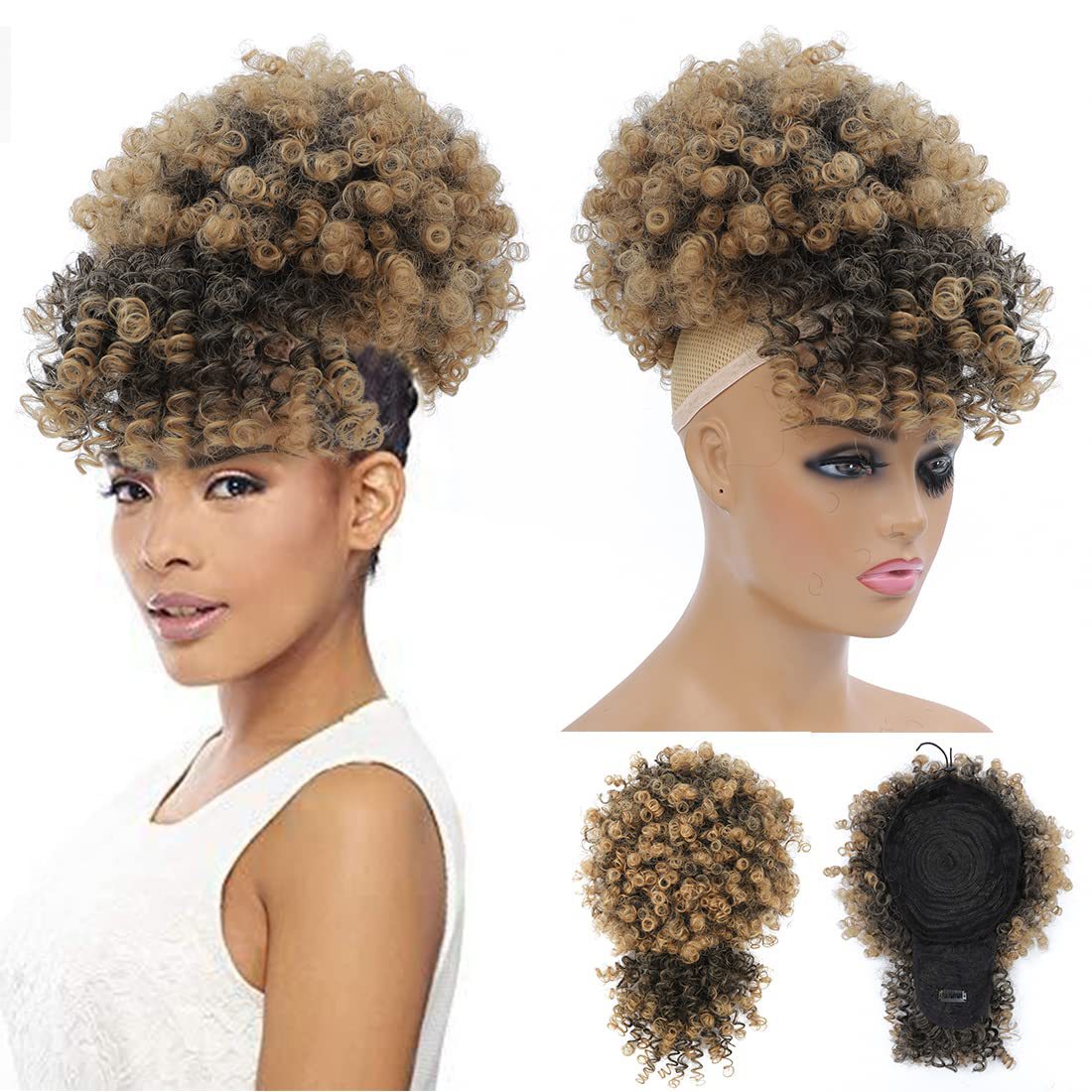 Fashion Curly Wig Bun with Bangs High Temperature afro puff hair
