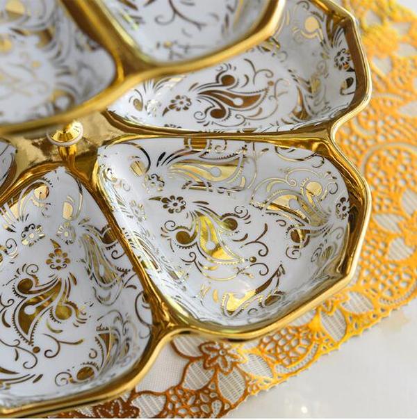 European ceramic double fruit plate gold inlaid snack candy plate ceramic tableware decorative dessert display tray