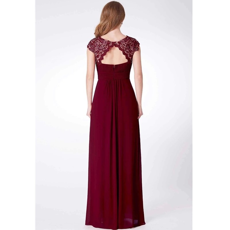 Red Bridesmaid Dresses Long Chiffon Keyhole Backless Lace Top A-Line Cap Sleeves Wedding Party boho beach Wedding Guest Dress