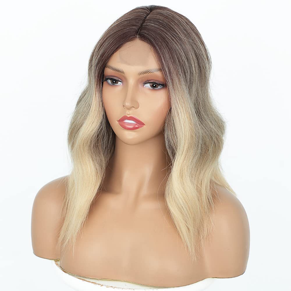Fashion Lace Front Short Wave Highlighted BOB Shoulder Length Hair Wig for Women High Temperature Synthetic Wavy Hair wig