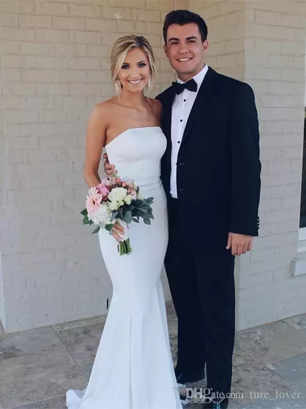 Gorgeous Mermaid Wedding Dresses Bridal Gown Strapless Satin Plus Size Sweep Train Custom Made Beach Country Vestido De Novia