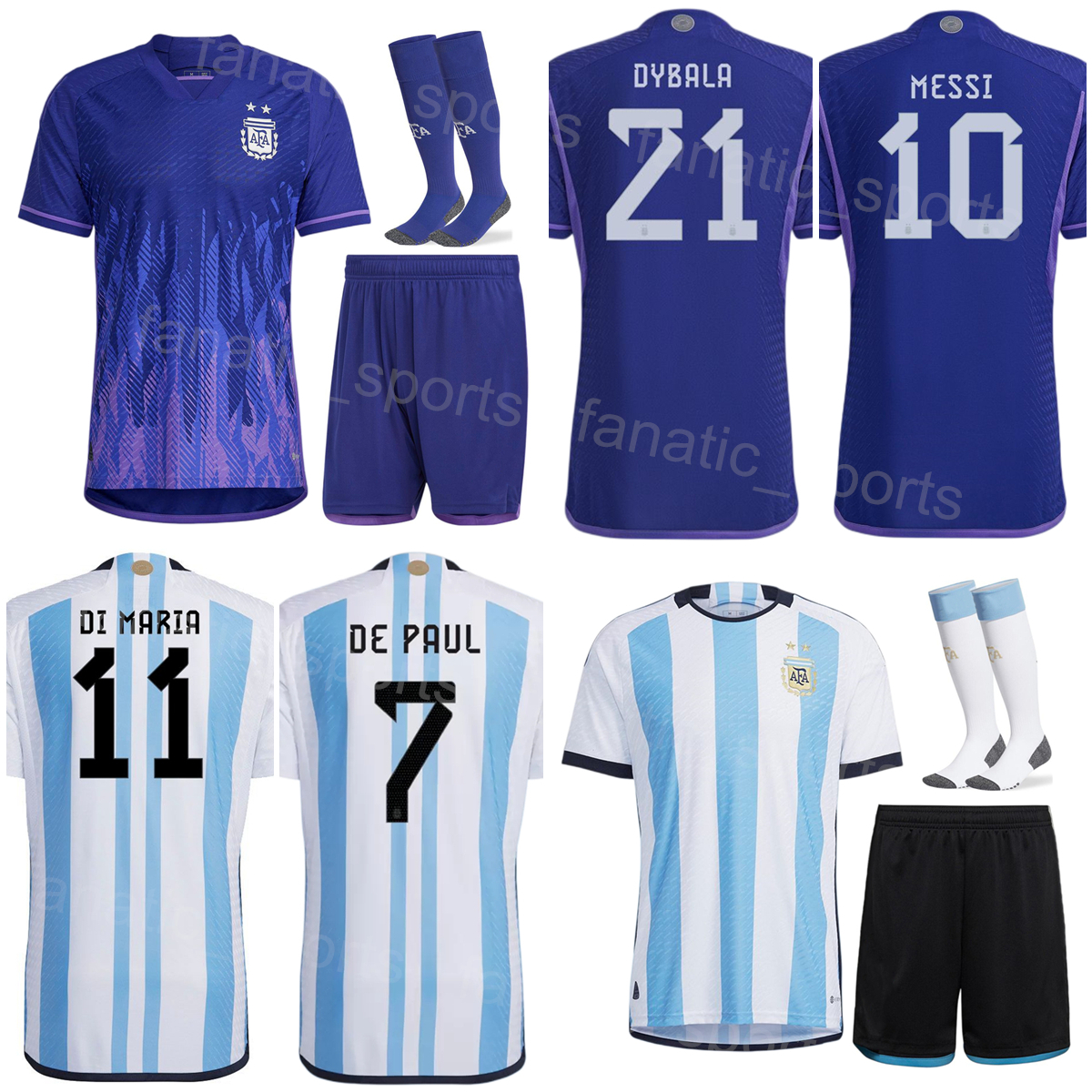 Man Youth National Team Argentina Soccer Jersey 2022 World Cup Angel Di Maria KUN AGUERO Lo Celso DYBALA Nicolas Gonzalez Nicolas Otamendi LIONEL