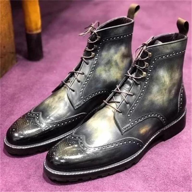 Boots Men Fashion Brogue Ankle Classic Retro Casual Street Daily Round Toe Carved Lace Up PU 3D Printing Personality Shoes 220920