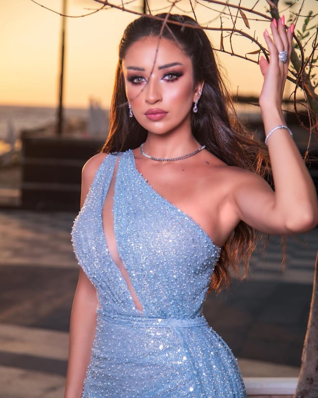 Glitter Sky Blue Mermaid Prom Dresses One Shoulder Sequins Beading Party Dresses Side Split Custom Made Evening Dress