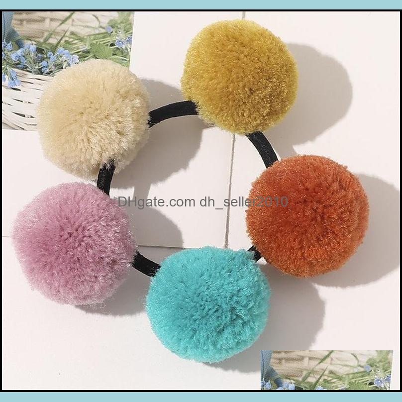 Pony Tails Holder Pony Tails Holder Sweet Five Colored Ball Head Rope Women Hairtie Elastic Hair Rubber Band Cute Headwear Thick Pony Dhmeu