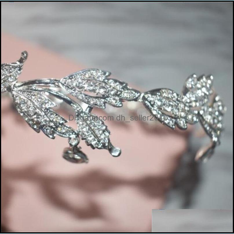 Wedding Hair Jewelry 1 Piece Sier Crystals Rhinestones Leaves Head Chain Jewelry Forehead Headpiece Bride Rhinestone Wedding Hair Acc Dhsp5