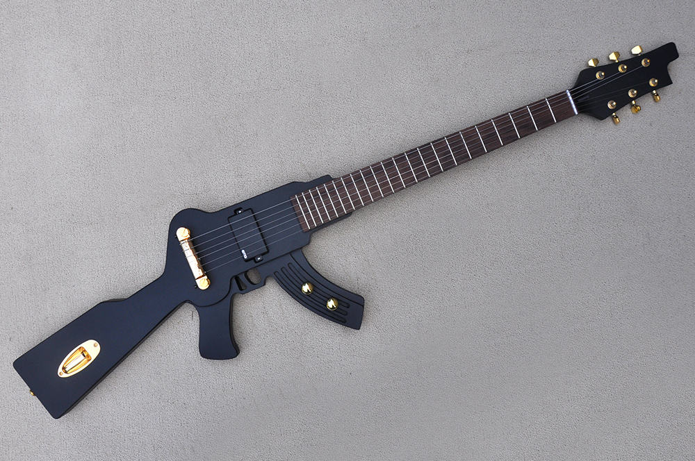 Factory Unusual SHape Matte Black electric guitar with Gold Hardwares rosewood fingerboard can be customized
Factory Unusual SHape Matte Black electric guitar with Gold Hardwares rosewood fingerboard can be customized