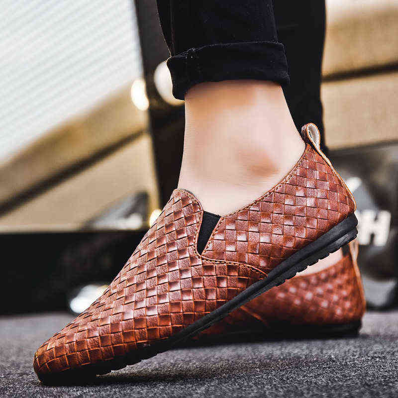 Dress Leather Shose Men Casual boat walking Shoes Summer Male Breathable Resistant Empty Soft Background Lattice Loafers Checkered 0920