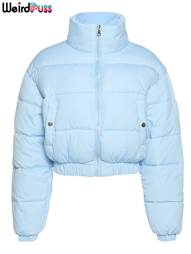 Women's Down Parkas OrangeA Women Short Puffer Jacket Cotton-Padded Thick Drawstring Zipper Winter Bubble Coat Warm Casual Street Outfits 220919