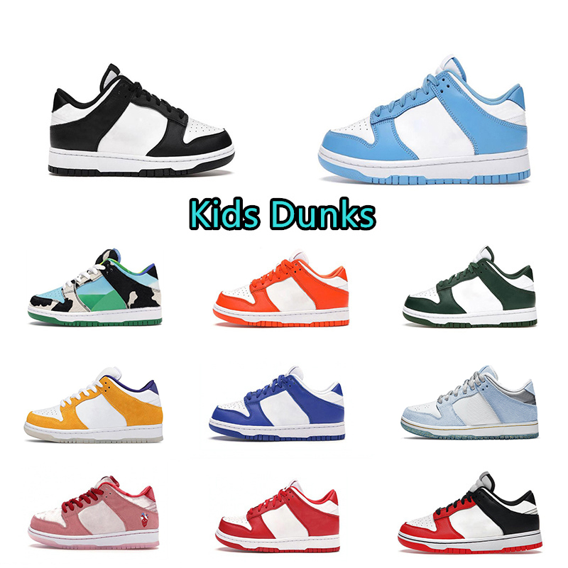 Kids Running Shoes Panda low UNC Chunky Dunky Chicago Kentucky University Red Syracuse Valentines day Sean Cliver Toddler Shoe dunks Childrens Sneaker, Box