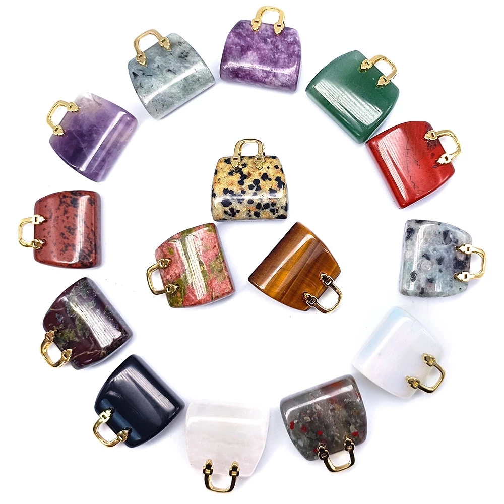 Natural Stone Mini Bag Ornament Healing Crystal Reiki Gemstone Pendant Crafts Home Decoration Gift