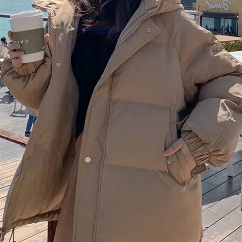 Women's Down Parkas Aelegantmis Women Thicken Warm Parka Coat Loose Oversized Winter Bread Hooded Outwear Padded Woman Jackets 220919