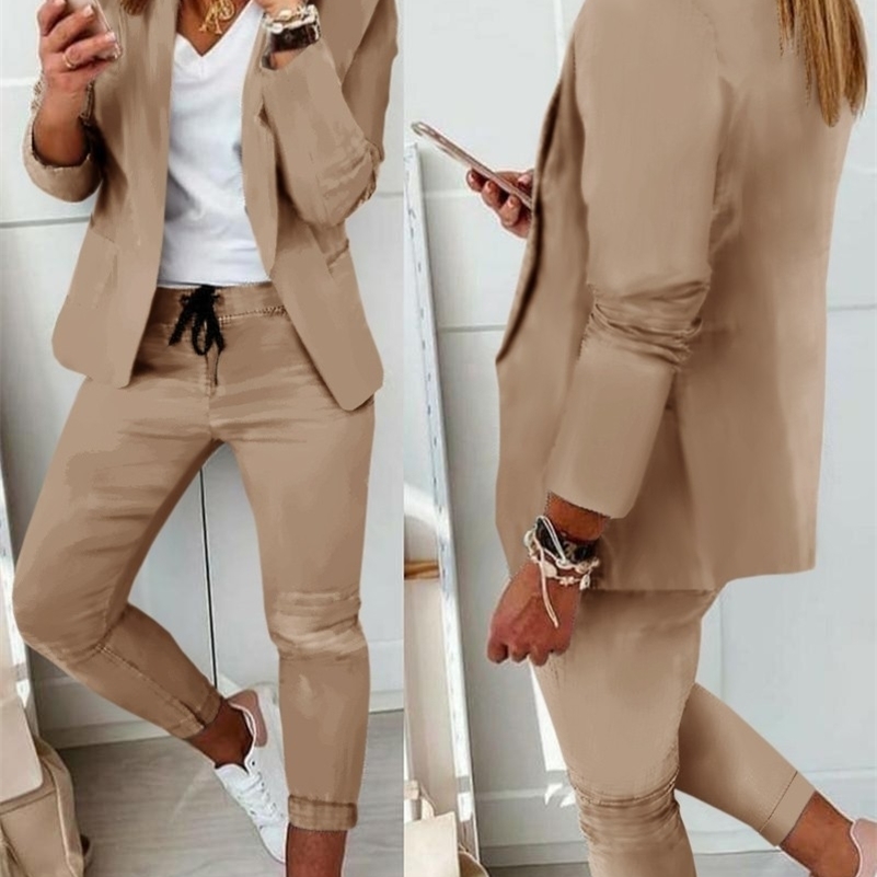 Women's Two Piece Pants Spring and Autumn Women Blazer And Sets Pieces OL Single Breasted Jacket Formal Suit Trousers 220919