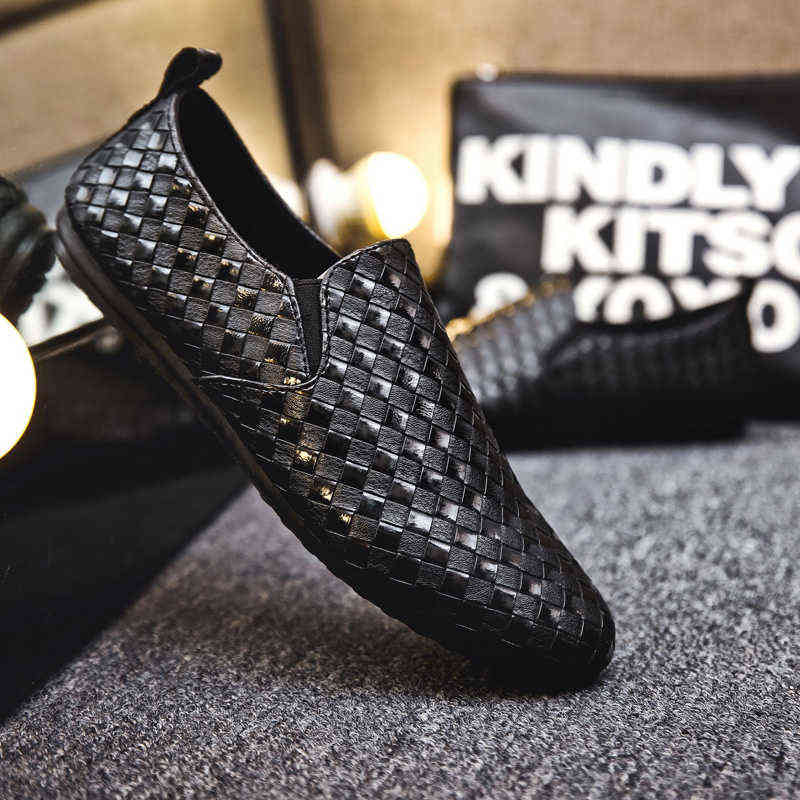 Dress Leather Shose Men Casual boat walking Shoes Summer Male Breathable Resistant Empty Soft Background Lattice Loafers Checkered 0920