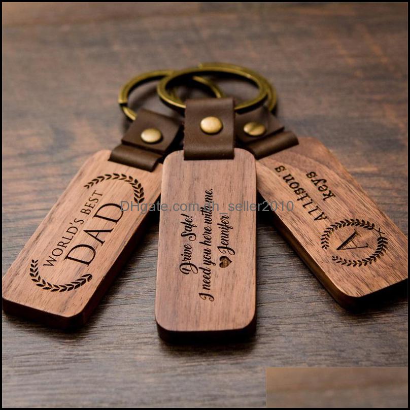 Keychains Wooden Personalize Keychains Blanks For Engraving Handmade Leather Keychain Round Rec Wood Lage Decoration Key Ring 92 D3 D Dh5Jt