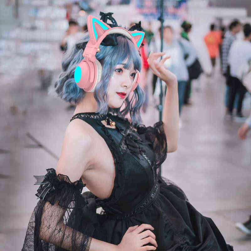 Headsets Cute Wireless Headphones Bluetooth RGB Girls Kid Gift Headset Stereo with Microphone Music Control light Cat Ear Gaming Earphone T220916
