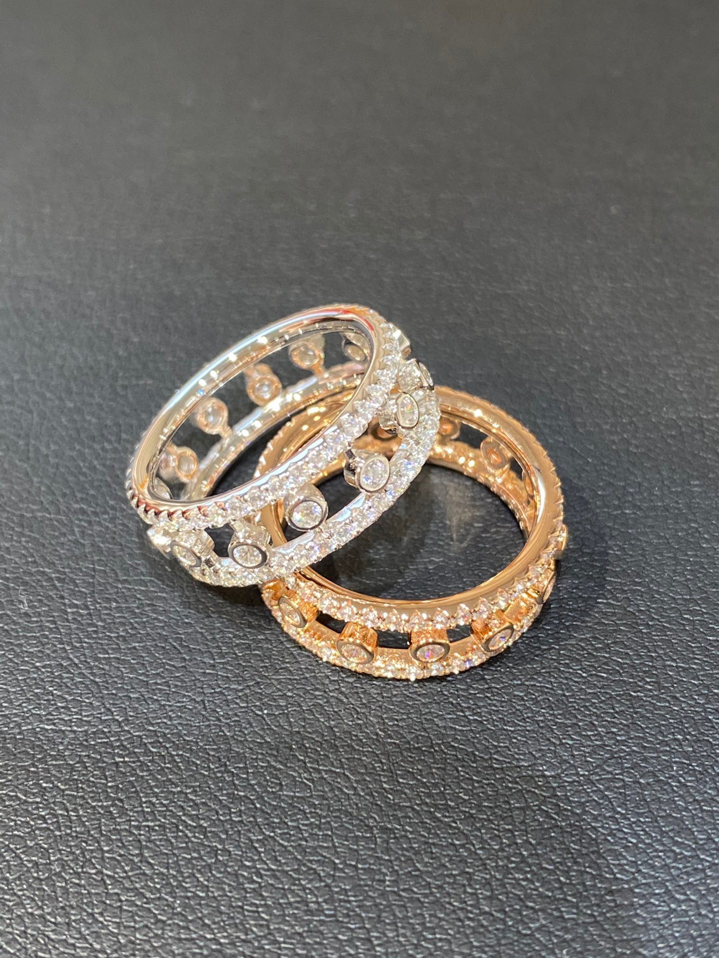 V gold material charm punk band ring with hollow design and diamond have stamp sparkly diamod PS7246A