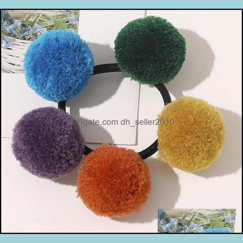 Pony Tails Holder Pony Tails Holder Sweet Five Colored Ball Head Rope Women Hairtie Elastic Hair Rubber Band Cute Headwear Thick Pony Dhmeu