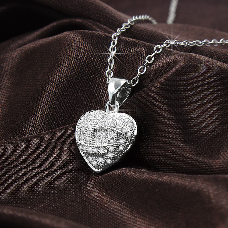 Heart Shape Pendant Necklace S925 Silver Plated Full Diamonds Stone Women Girls Lady Wedding Jewelry