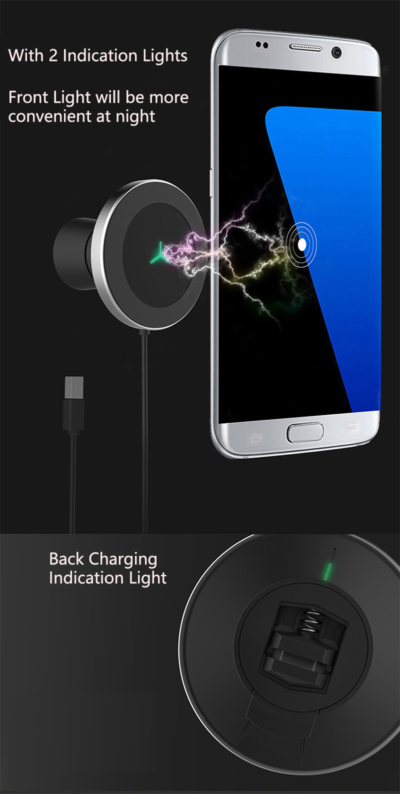 2 in 1 Car Wireless Fast Charger 10W Desk Magnetic Holder Air Vent Stand for iPhone 14 13 8 X XS Max Samsung Galaxy S6 S7 S8 Plus