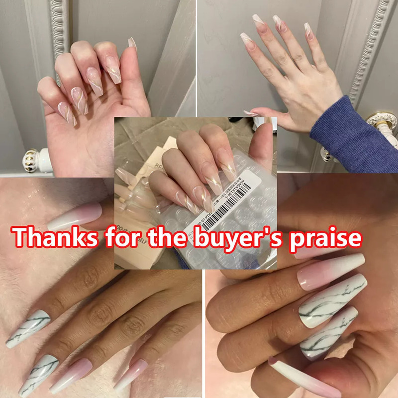 False Nails Marble Line Long Coffin False Nails Ballerina Manicure Tool Press On Nails Full Cover Nail Tips Artificial Detachable 220921