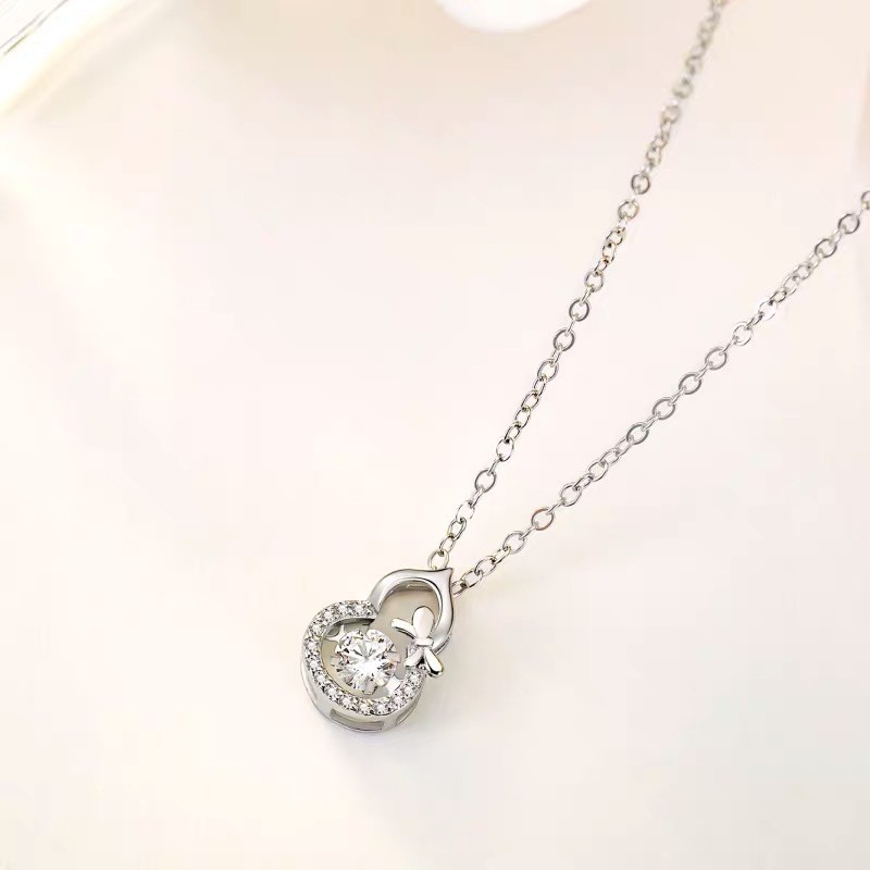 Lucky Gourd Pendant Necklace S925 Silver Plated Crystal Diamonds Classic Women Girls Lady Jewelry Christmas Gift