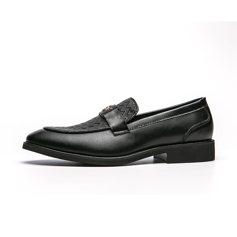 British Style Loafers Men Shoes Fashion Solid Color PU Curve Pattern Metal Belt Decoration Business Casual Daily All-match AD169
