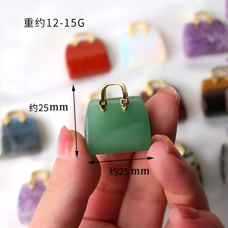 Natural Stone Mini Bag Charms Ornament Healing Crystal Reiki Gemstone Tiger's Eye Rose Quartz Pendant Crafts Home Decoration Gift