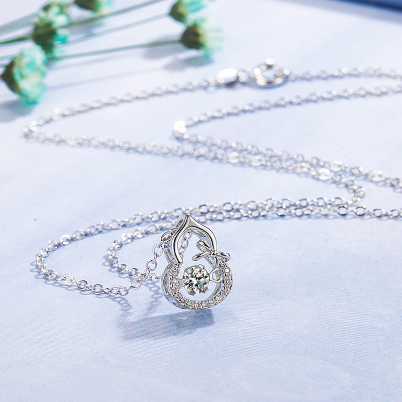 Lucky Gourd Pendant Necklace S925 Silver Plated Crystal Diamonds Classic Women Girls Lady Jewelry Christmas Gift