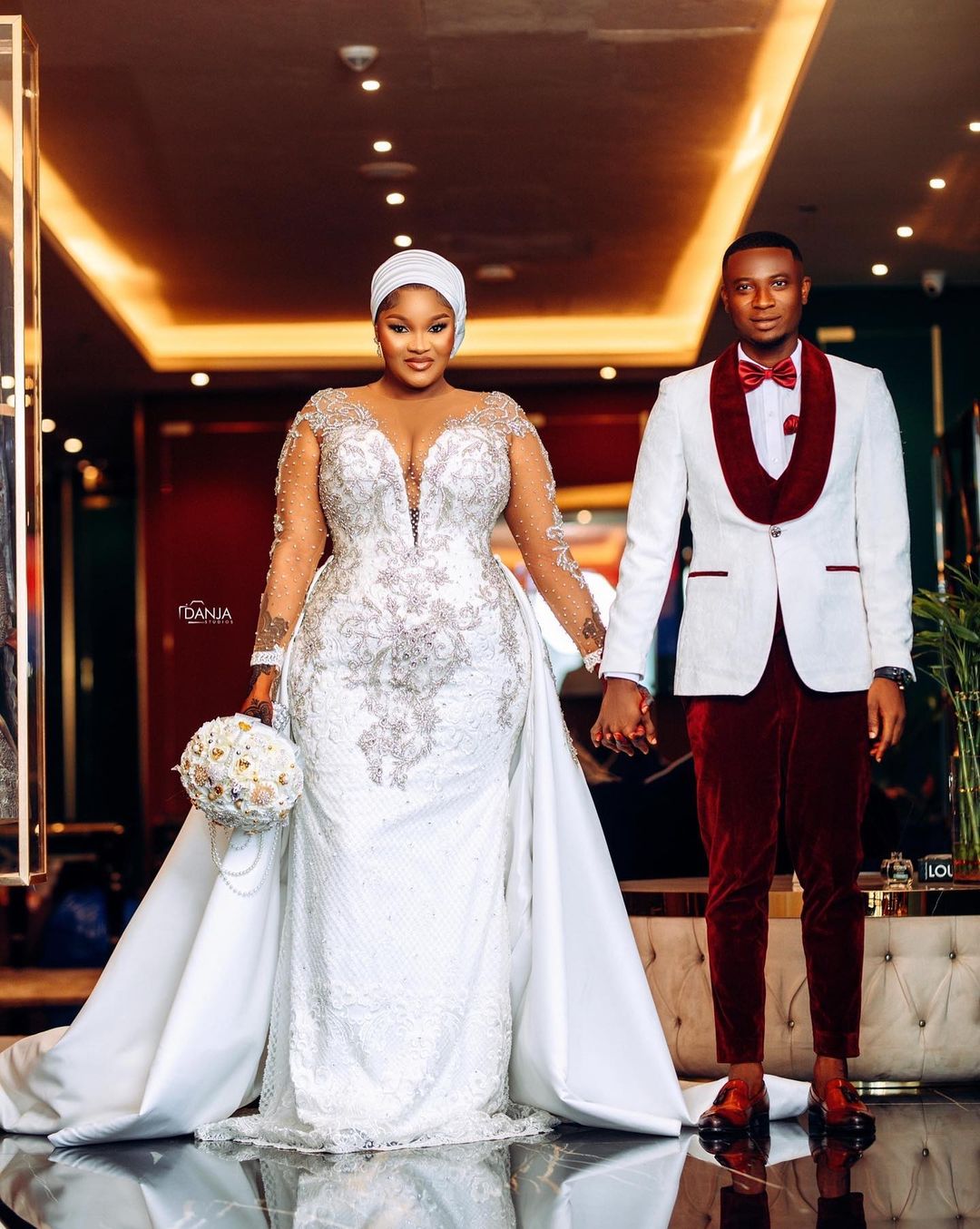 arabic aso ebi mermaid wedding dresses lace crystals beaded sheer neck bridal gowns dress zj566