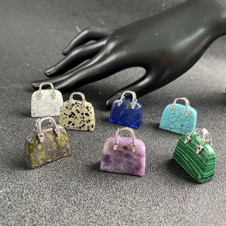 Natural Stone Mini Bag Charms Ornament Healing Crystal Reiki Rose Quartz Amethyst Gemstone Pendant Crafts Home Decoration Gift