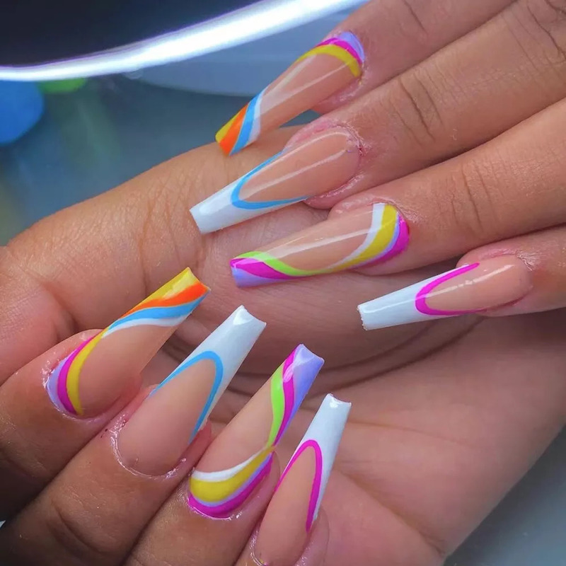 False Nails Marble Line Long Coffin False Nails Ballerina Manicure Tool Press On Nails Full Cover Nail Tips Artificial Detachable 220921
