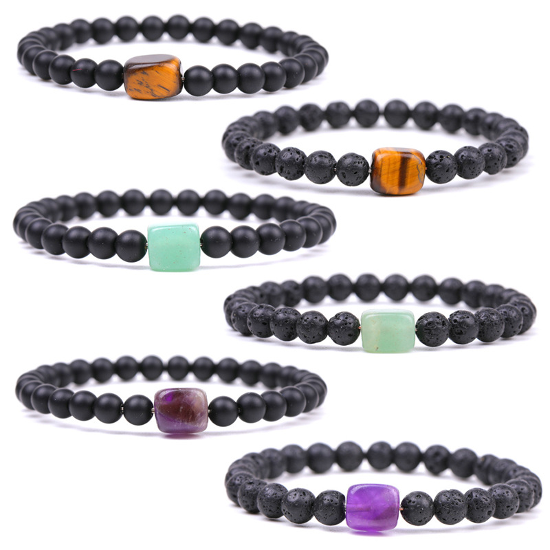 Natural Stone Chakra Bracelet 6mm Lava Stone Tiger's Eye Amethyst Bead Bracelets Women Man Jewelry