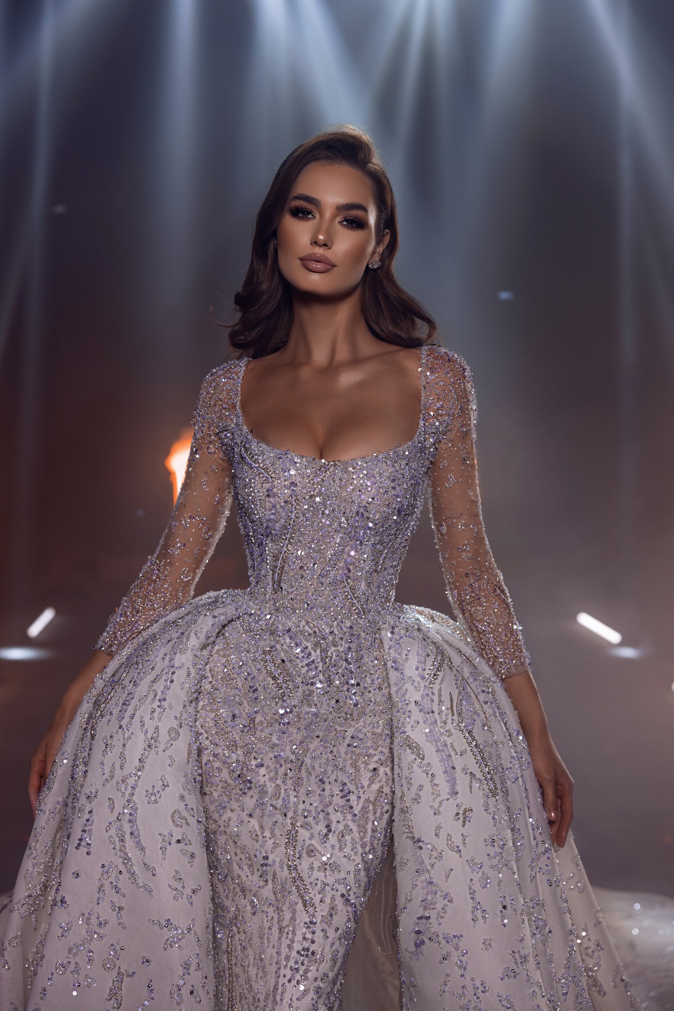 Exquisite Mermaid Wedding Dress With Detachable Tarin Beading Sequined Scoop Neck Bridal Gowns Country Long Sleeve robes de mariee