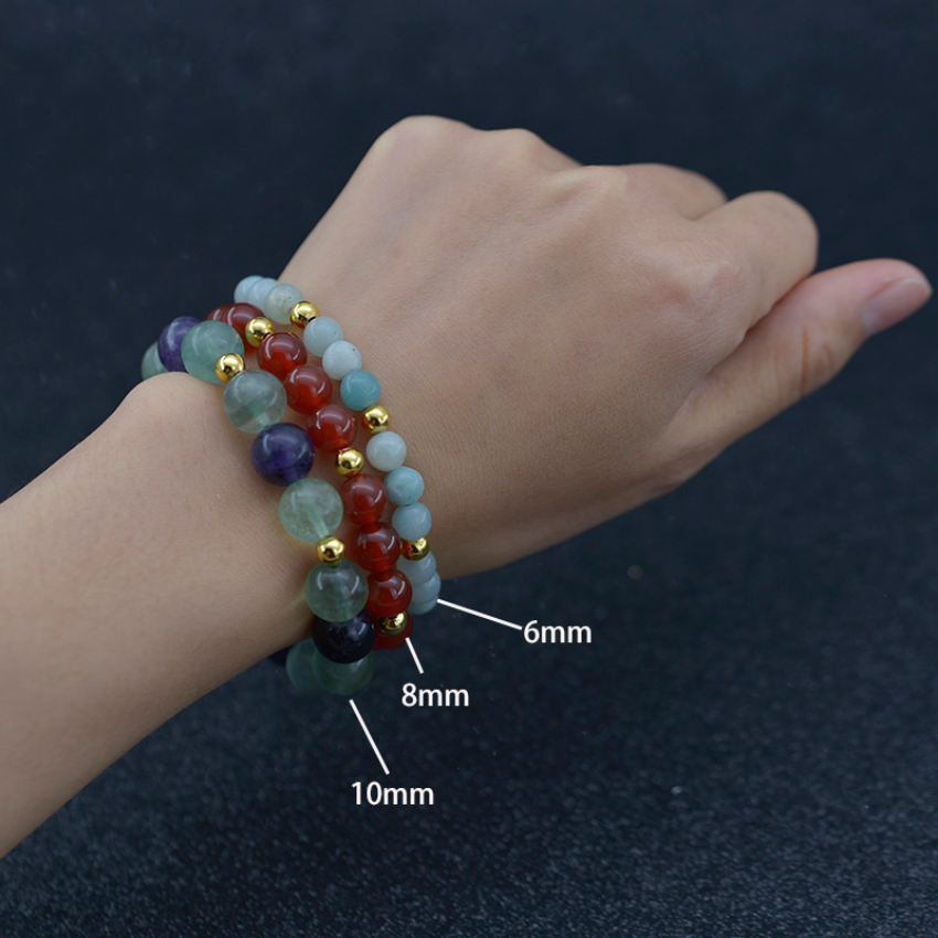 Fashion Natural Stone Strand Bracelet with Gold Stainless Steel Bead Amethyst Healing Stone Crystal Bracelets Semi-precious Stone Jewelry for women