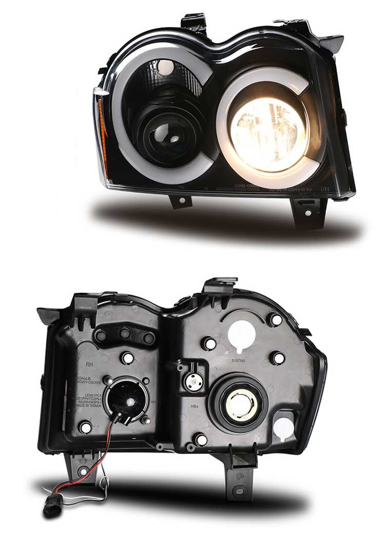 Car Headlights for Grand Cherokee LED Headlight 2005-2008 V2 Projector Head Lights High Beam Angel Eye Turn Signal
