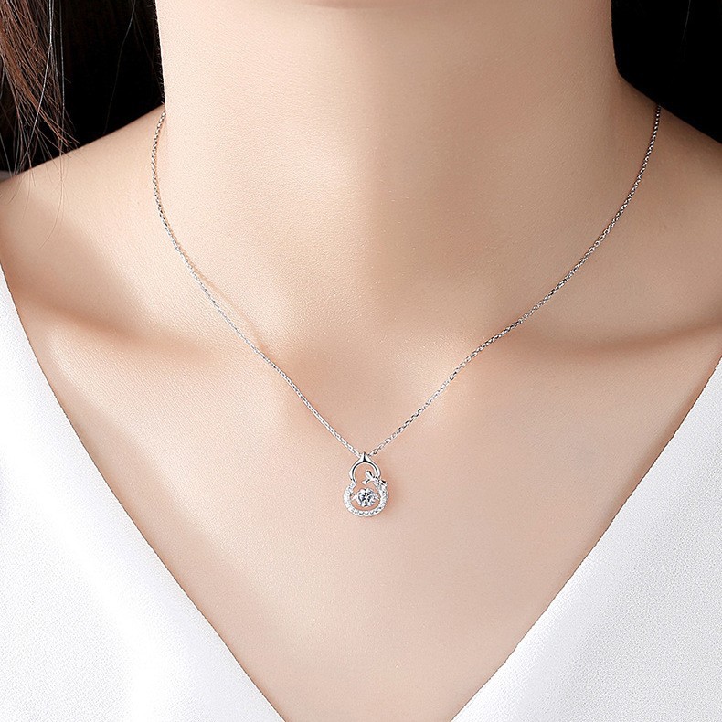 Lucky Gourd Pendant Necklace S925 Silver Plated Crystal Diamonds Classic Women Girls Lady Jewelry Christmas Gift