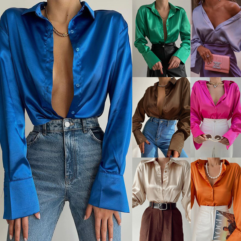 Satin Long Sleeve Blouses Women Tops 2022 Vintage Blue Green Silk Shirt Casual Loose Button Up Female Shirts Fashion Tops
Satin Long Sleeve Blouses Women Tops 2022 Vintage Blue Green Silk Shirt Casual Loose Button Up Female Shirts Fashion Tops