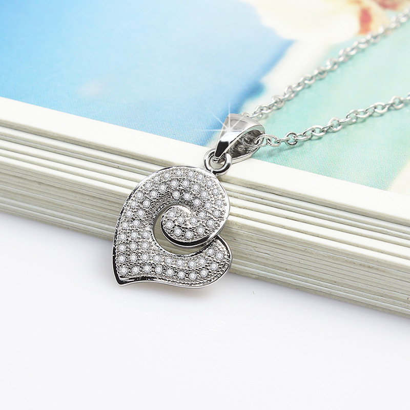 Lover Heart Shape Pendant Necklace S925 Silver Plated Full Diamonds Stone Women Girls Lady Wedding Jewelry