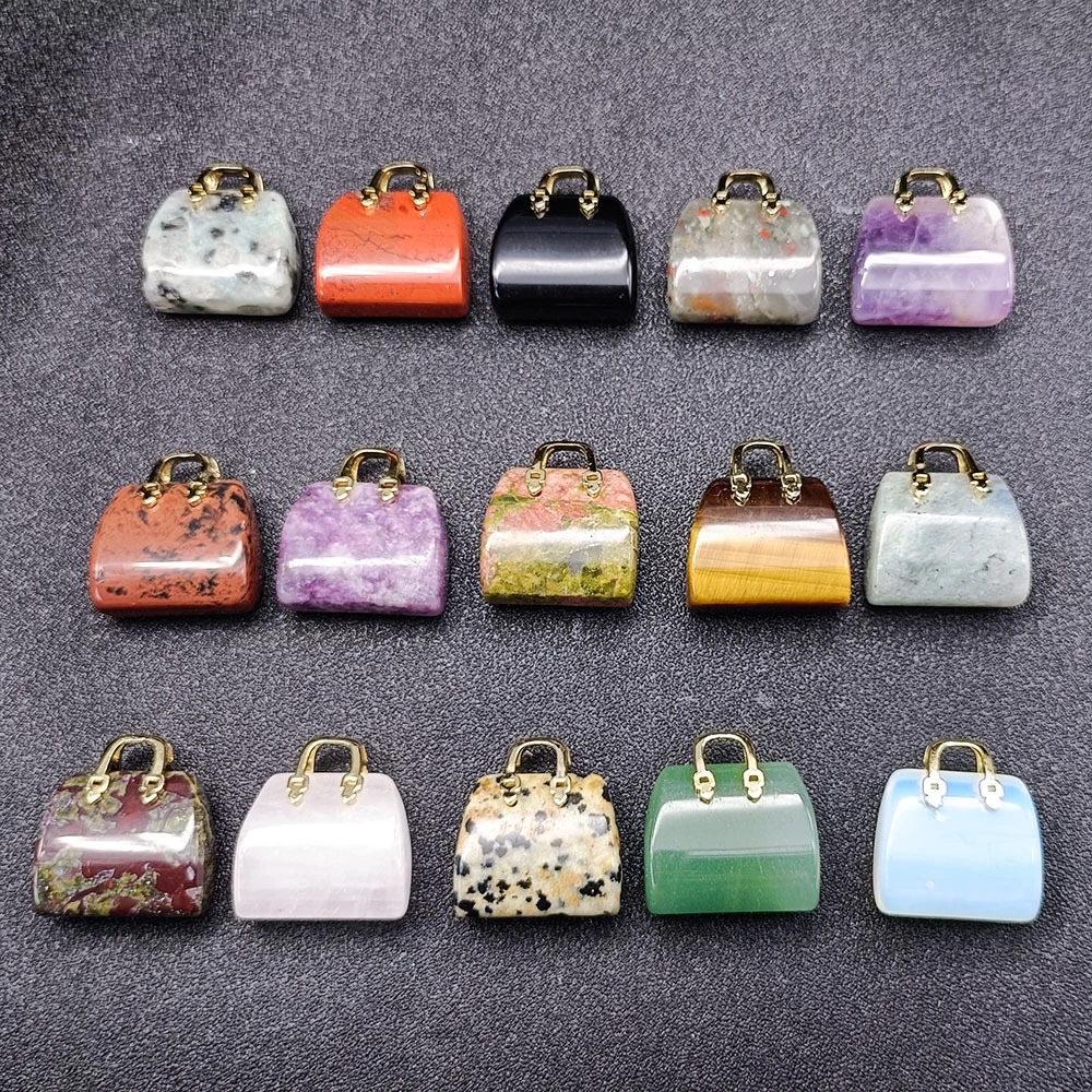 Natural Stone Mini Bag Charms Ornament Healing Crystal Reiki Gemstone Tiger's Eye Rose Quartz Pendant Crafts Home Decoration Gift