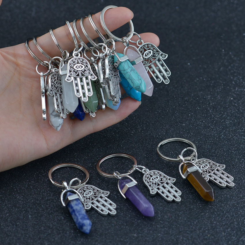 Crystal Column Hexagonal Natural Stone Keychain Fatima Palm Charm Amethyst Rose Quartz Tiger Eye Lapis Green Aventurine Key Rings Bag Hangs Jewelry
Crystal Column Hexagonal Natural Stone Keychain Fatima Palm Charm Amethyst Rose Quartz Tiger Eye Lapis Green Aventurine Key Rings Bag Hangs Jewelry