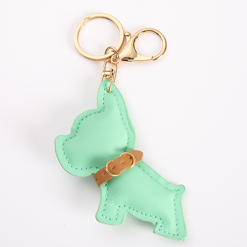 French Dog Car Key Chains Buckle Puppy Bulldog Pendant Keychains Rings Holder PU Leather Animal Charms Cartoon Mens Jewelry Accessories Fashion Women 